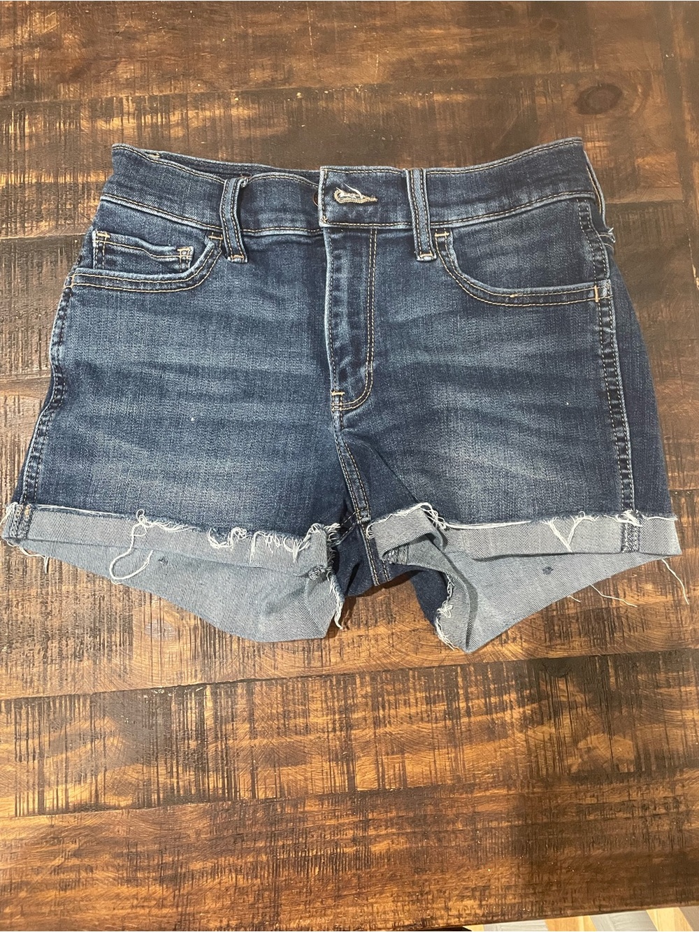 Hollister Dark Blue Rolled Hem Denim Shorts